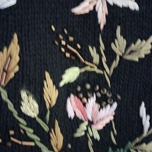 Tiara Int'l Black Button Cardigan Sweater w/ Floral Embroidery+ Beading, Medium - Picture 8 of 10